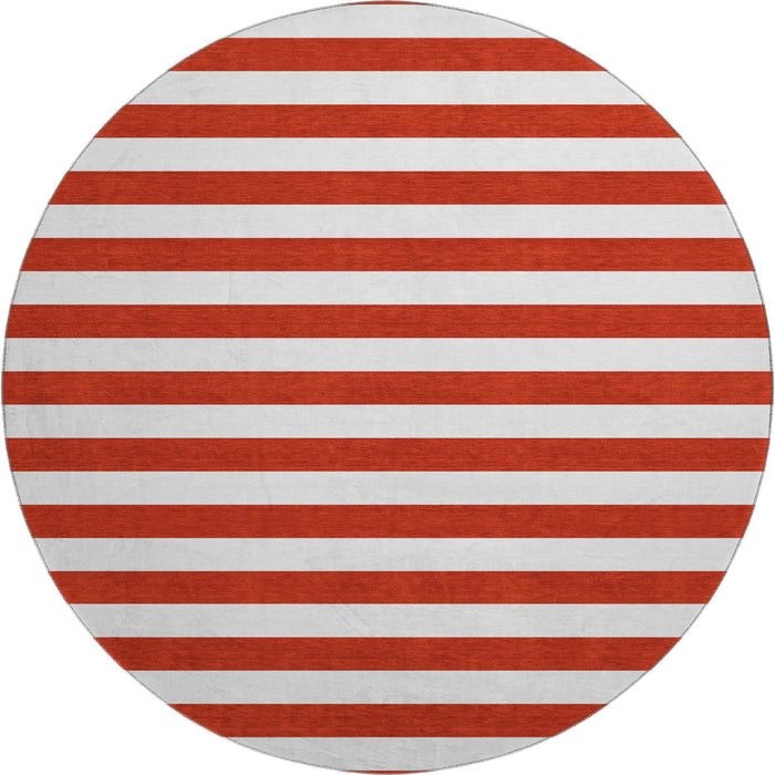 8' Striped Washable Round Rug With UV Protection (647647) - Red / Ivory