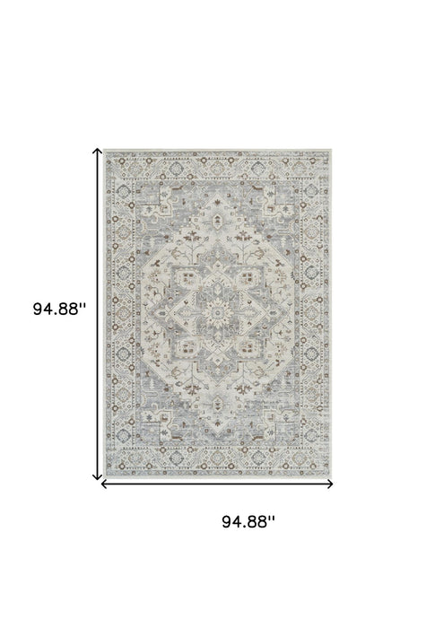 7.9' x 7.9' Oriental Distressed Area Rug - Gray And Beige