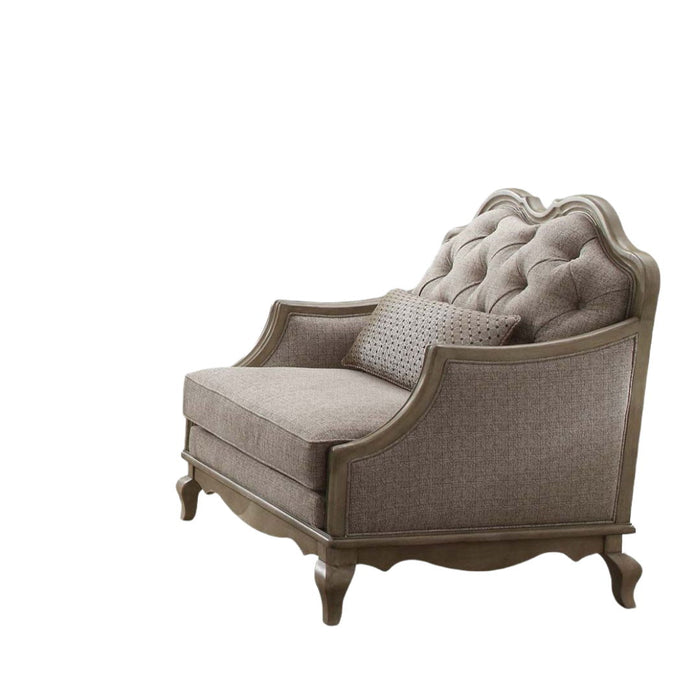 Fabric Tufted Chair And A Half And Toss Pillow - Beige And Taupe
