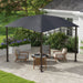 Gray Outsunny 10'x10' patio gazebo with geometric roof design, all-weather steel frame, outdoor canopy for shade and shelter.