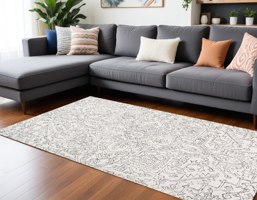 9' x 12' Wool Floral Tufted Handmade Stain Resistant Area Rug - Ivory And Gray