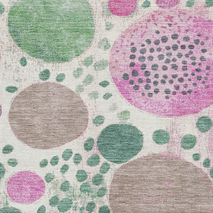 10' X 14' Geometric Washable Area Rug With UV Protection (707263) - Green / Pink / Ivory