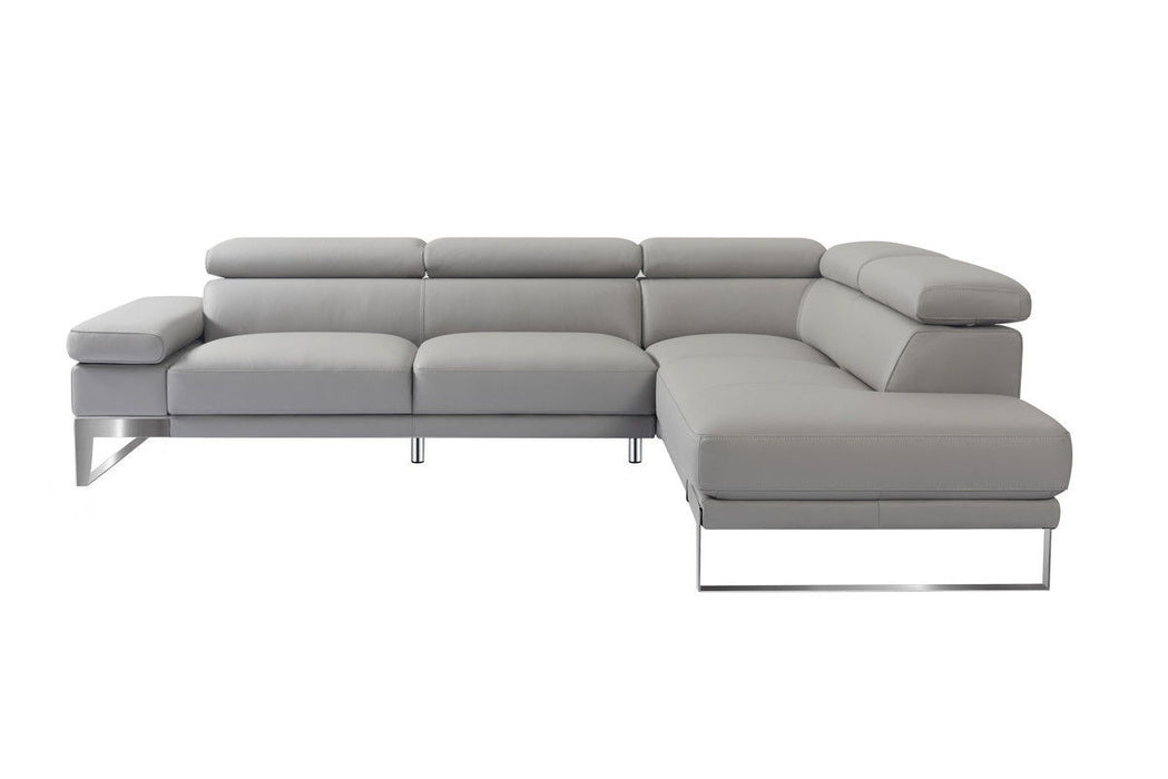 Top Grain Leather L Shaped Two Piece Sofa Chaise Sectional - Gray