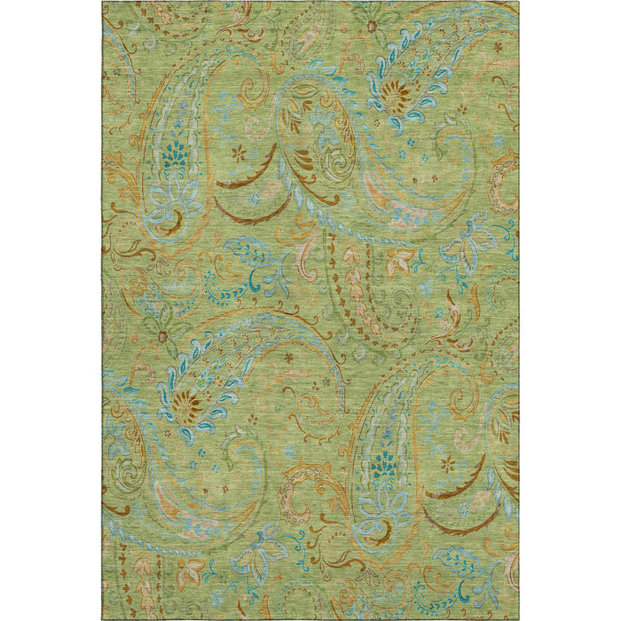 10' X 14' Paisley Washable Area Rug With UV Protection (647950) - Fern Green / Blue