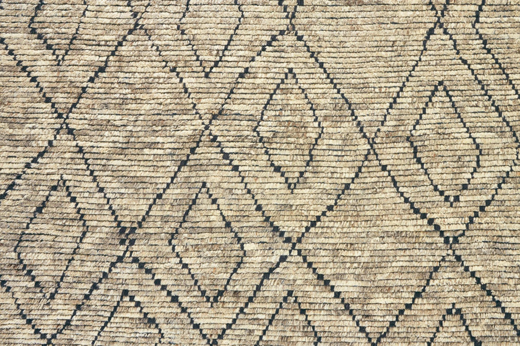 9' X 12' Wool Geometric Hand Knotted Area Rug (744355) - Tan / Blue / Black