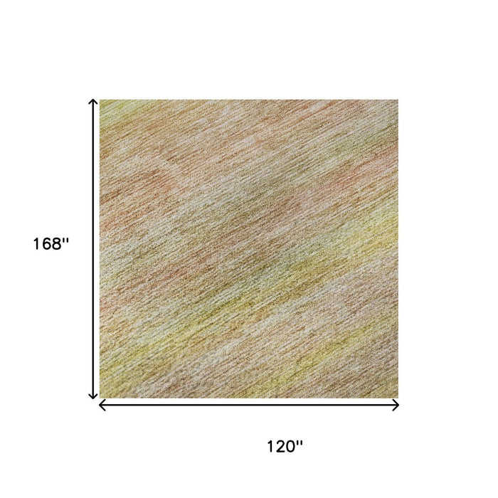 10' X 14' Striped Washable Area Rug With UV Protection (695684) - Gold / Blush / Teal