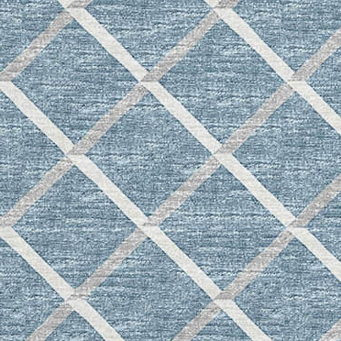 10' X 14' Geometric Washable Area Rug With UV Protection - Sky Blue / Ivory