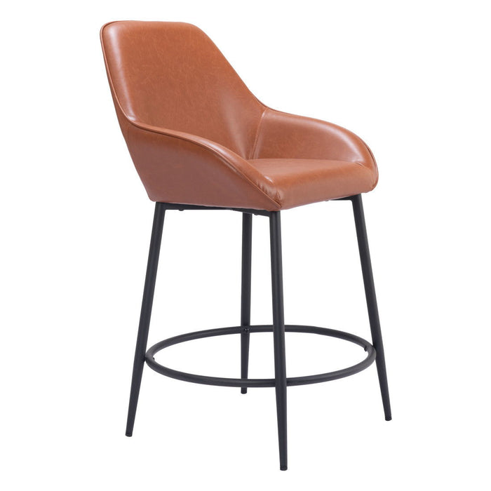 25" Faux Leather And Steel Counter Height Bar Chairs (Set of 2) - Brown And Black