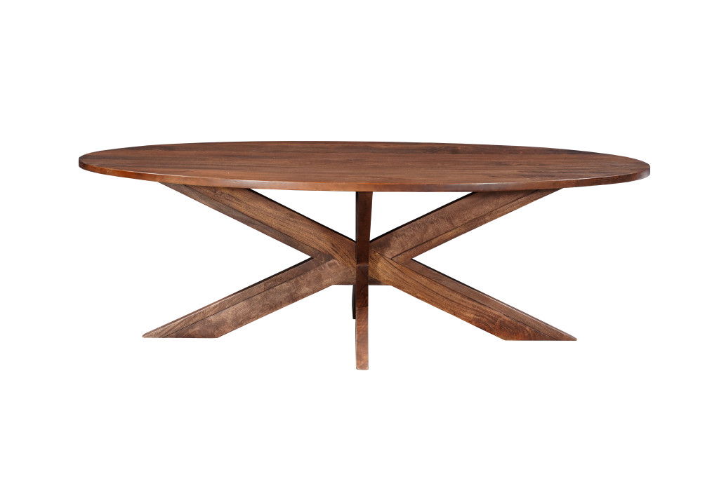 Solid Wood Cross Leg Base Oval Dining Table - Brown