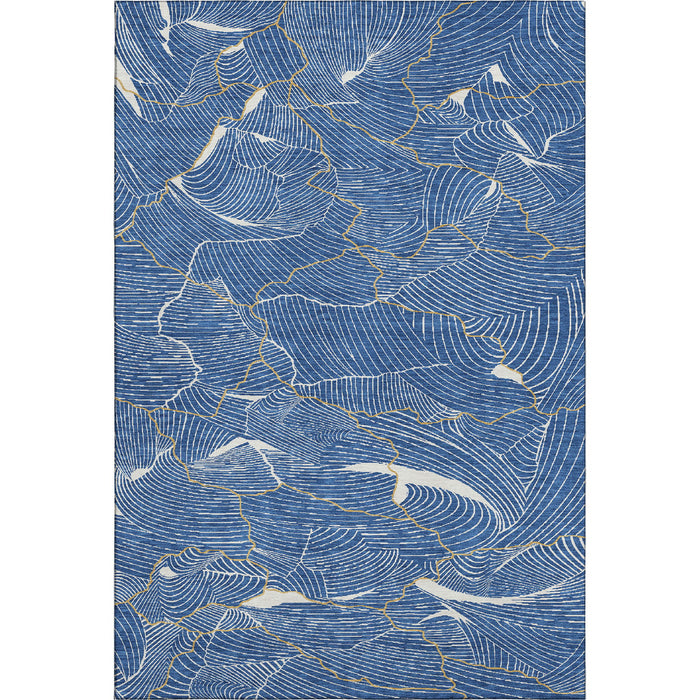 10' X 14' Abstract Washable Area Rug With UV Protection (682199) - Blue / Ivory / Gold