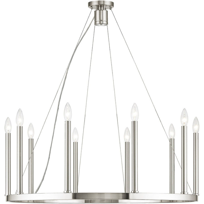 Eleven Light Metal Dimmable Chandelier With Shades - Nickel