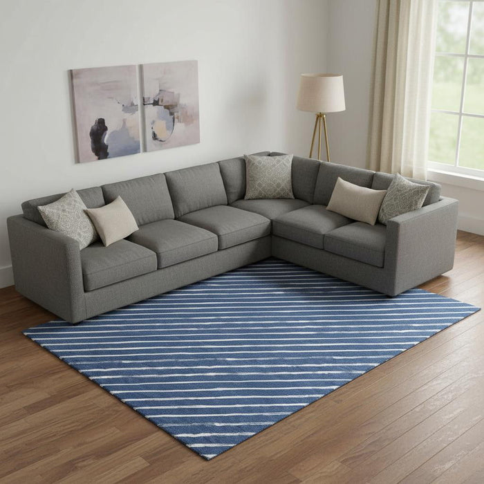 10' X 14' Abstract Geometric Washable Area Rug With UV Protection (701942) - Navy Blue / Ivory