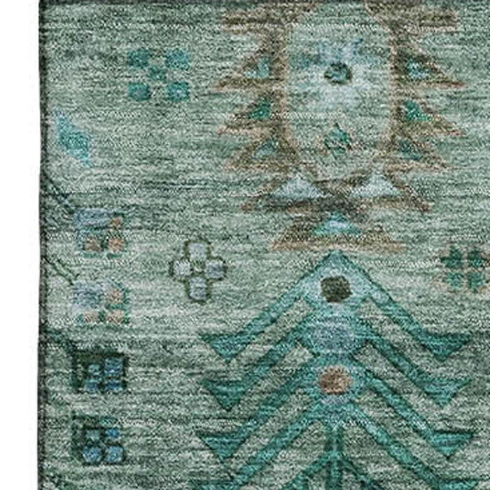 10' X 14' Southwestern Washable Area Rug With UV Protection (716461) - Green / Teal
