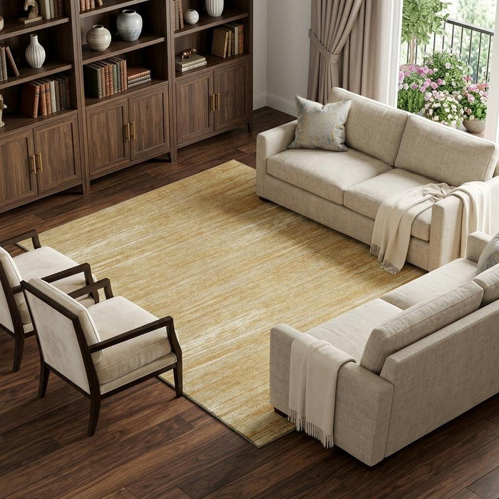 10' X 14' Striped Washable Area Rug With UV Protection (671216) - Gold / Beige / Ivory