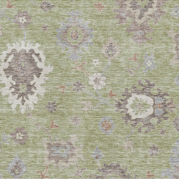 9' X 12' Floral Medallion Washable Area Rug With UV Protection - Artichoke Green
