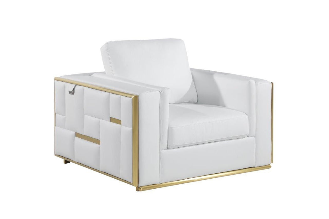 Top Grain Leather Club Chair - White And Gold