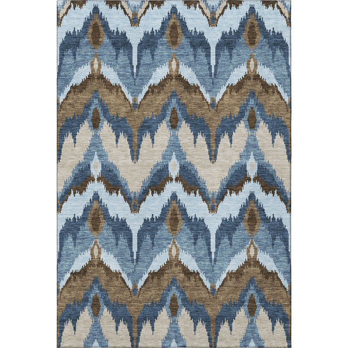 8' X 10' Ikat Washable Area Rug With UV Protection - Blue