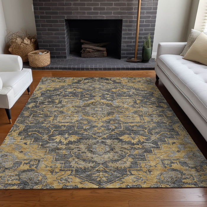 10' X 14' Floral Medallion Washable Area Rug With UV Protection - Gray