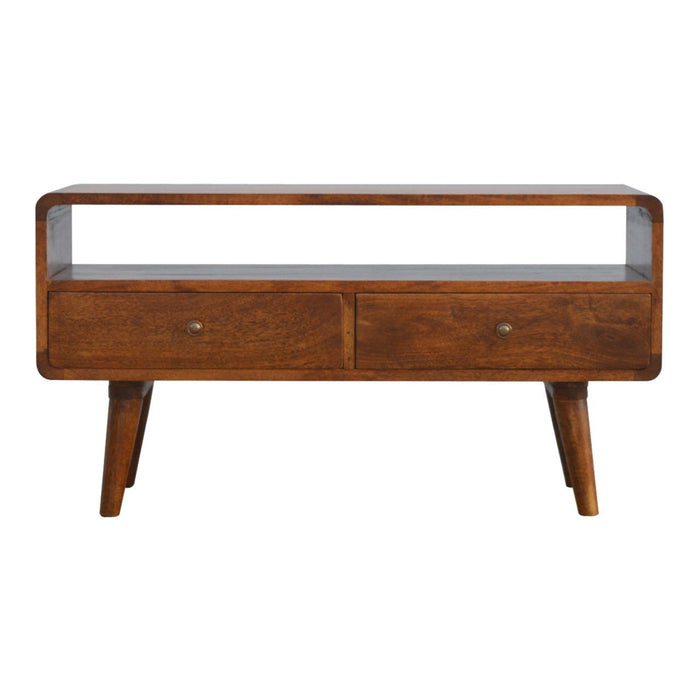 Solid Wood Enclosed Open Storage TV Stand (719177) - Chestnut