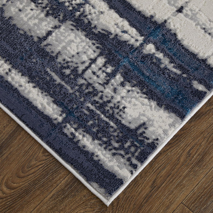 9' x 12' Abstract Power Loom Distressed Area Rug - Ivory Blue And Gray
