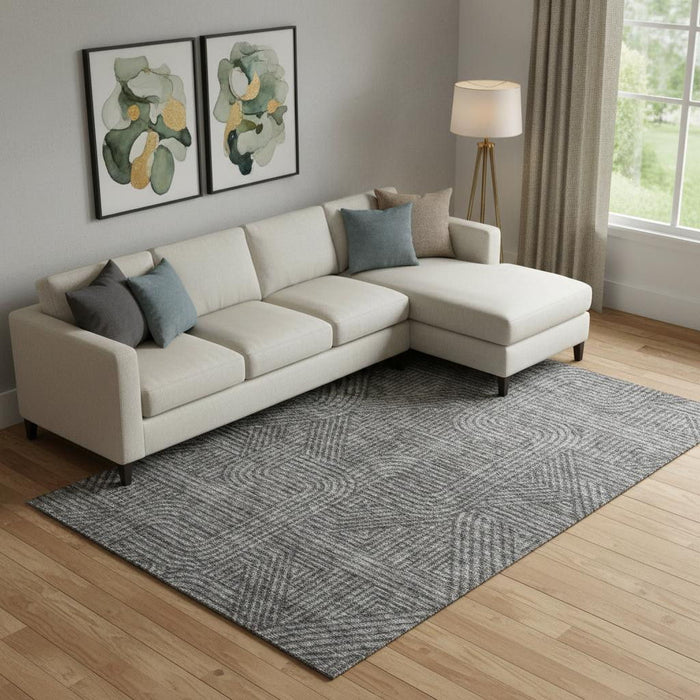 10' X 14' Abstract Geometric Washable Area Rug With UV Protection (672905) - Charcoal / Ivory