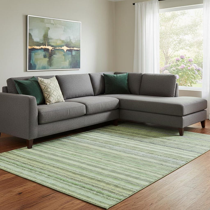 8' X 10' Striped Washable Area Rug With UV Protection (650792) - Green / Blue