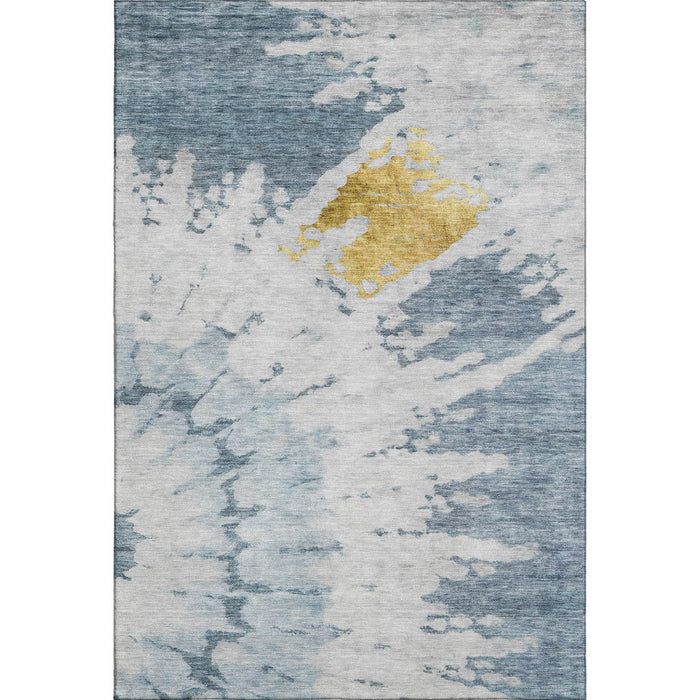 8' X 10' Abstract Washable Area Rug With UV Protection (651290) - Blue / Gold / Ivory
