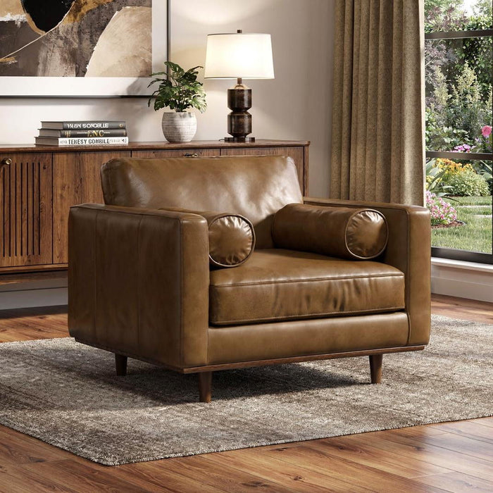 Mid-Century Leather Arm Chair - Brown