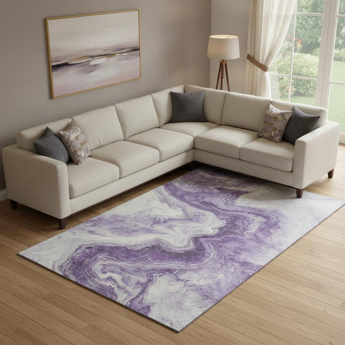 10' X 14' Abstract Washable Area Rug With UV Protection (697776) - Purple / Ivory