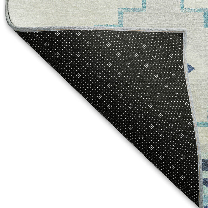 8' X 10' Southwest Geometric Washable Area Rug With UV Protection - Blue And Ivory