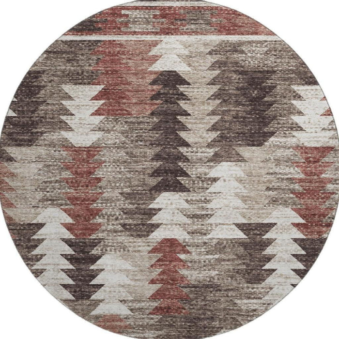 8' Southwestern Washable Round Rug With UV Protection - Chocolate