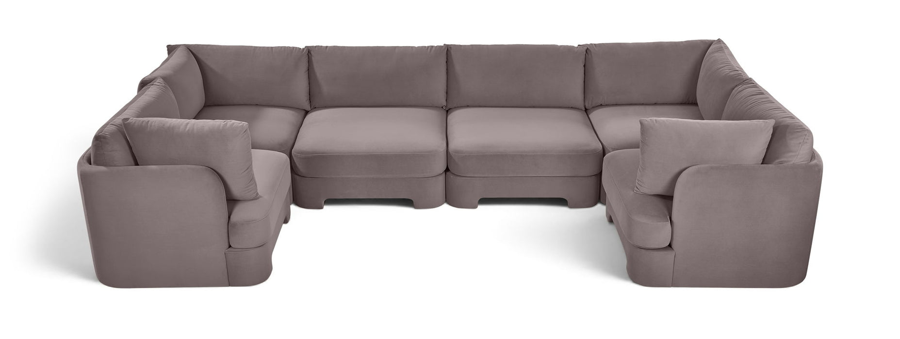Velvet performance fabric U-shaped sectional sofa by Meridian Furniture with six upholstered stationary sections in a modern living room setting.