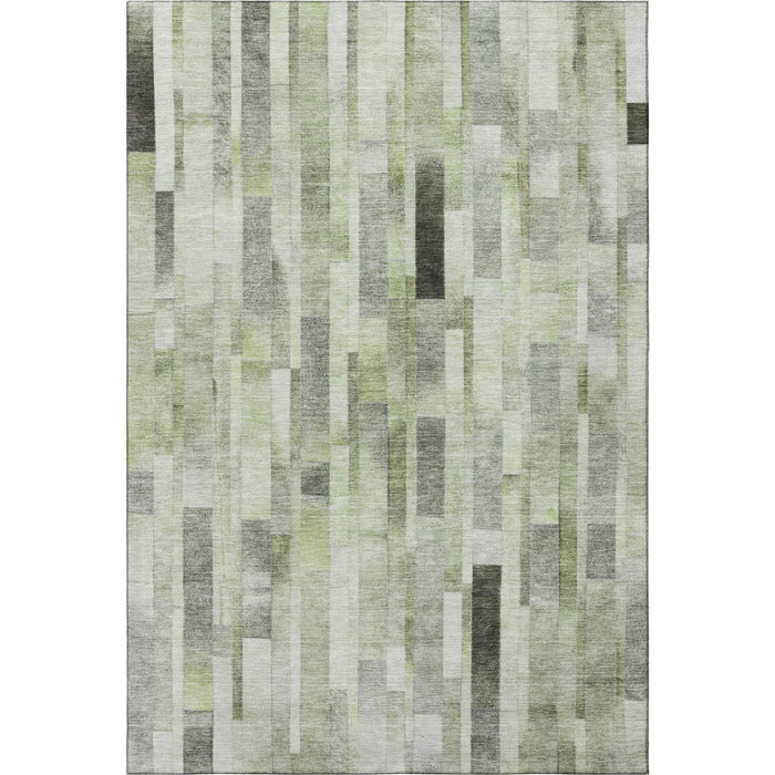 10' X 14' Striped Washable Area Rug With UV Protection (695360) - Green / Gray / Ivory