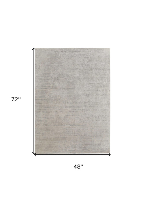 4' x 6' Abstract Hand Woven Worn Faded Wool Blend Area Rug - Gray And Ivory