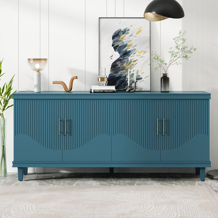 Blue Giga 4-door accent cabinet with large storage for living room, featuring a modern design and ample interior space.