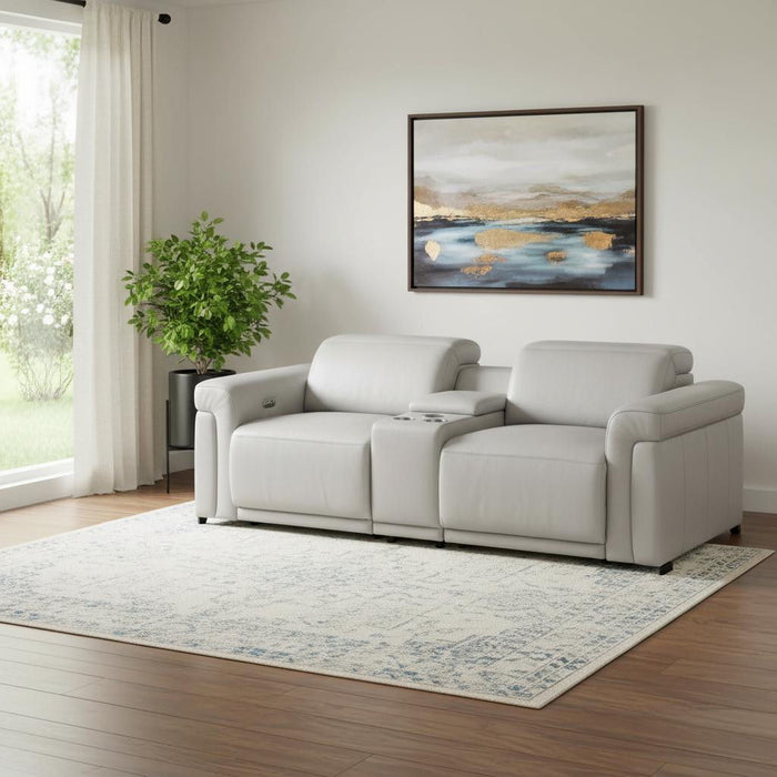 Italian Leather Power Reclining Loveseat With Storage (720530) - Light Gray / Black