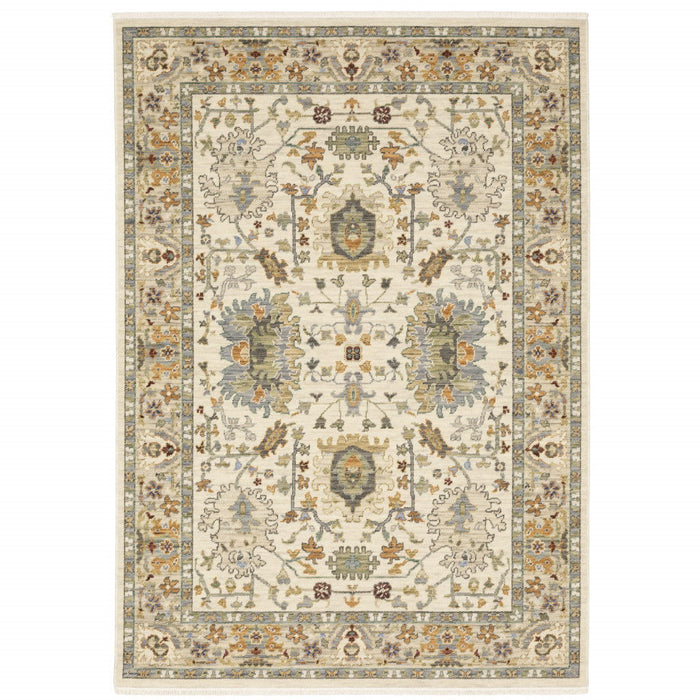 10' x 13' Oriental Power Loom Stain Resistant Area Rug With Fringe - Ivory