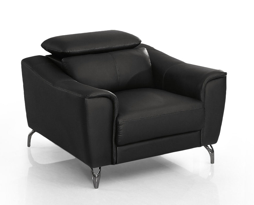42" Genuine Leather And Silver Solid Color Lounge Chair - Black
