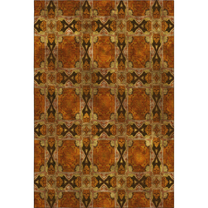 10' X 14' Floral Medallion Washable Area Rug With UV Protection (649510) - Rust / Copper / Gold