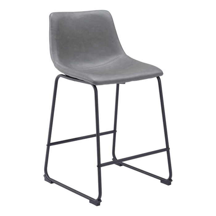 24" Faux Leather And Steel Counter Height Bar Chairs (Set of 2) - Charcoal And Black