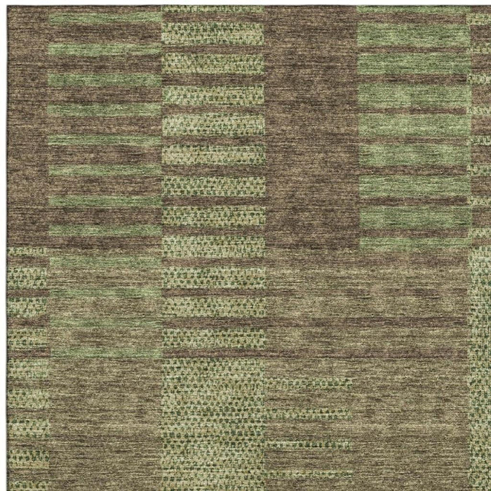 10' X 14' Striped Washable Area Rug With UV Protection (675672) - Coffee / Green