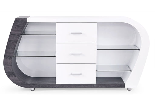 Dark gray and white buffet cabinet by Global Furniture USA, showcasing a modern storage piece with sleek design.