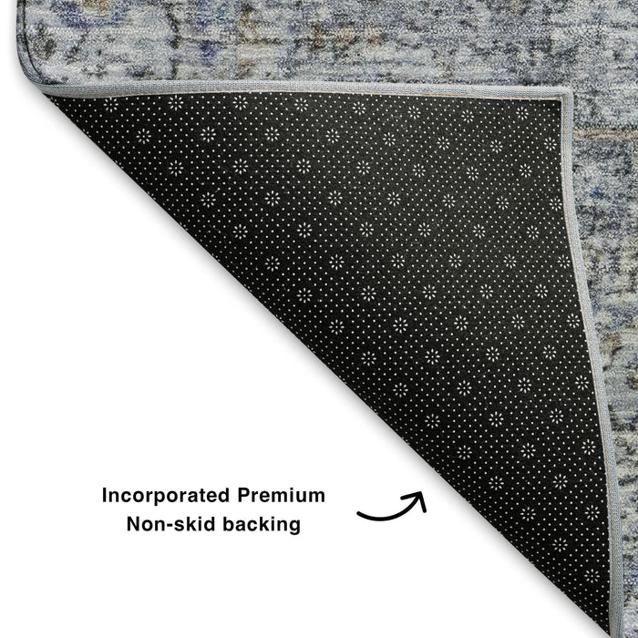 10' X 14' Oriental Washable Area Rug With UV Protection (700745) - Linen / Blue