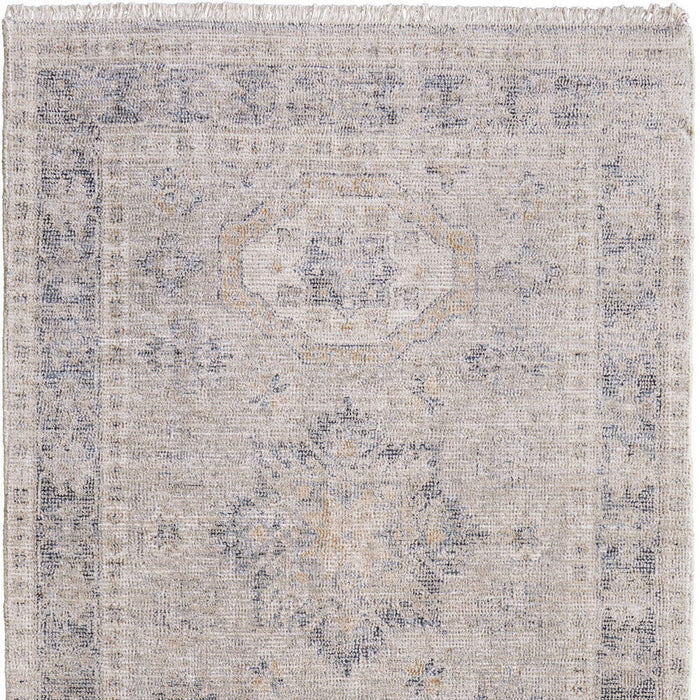 10' X 14' Oriental Hand Woven Distressed Area Rug With Fringe - Tan And Gray