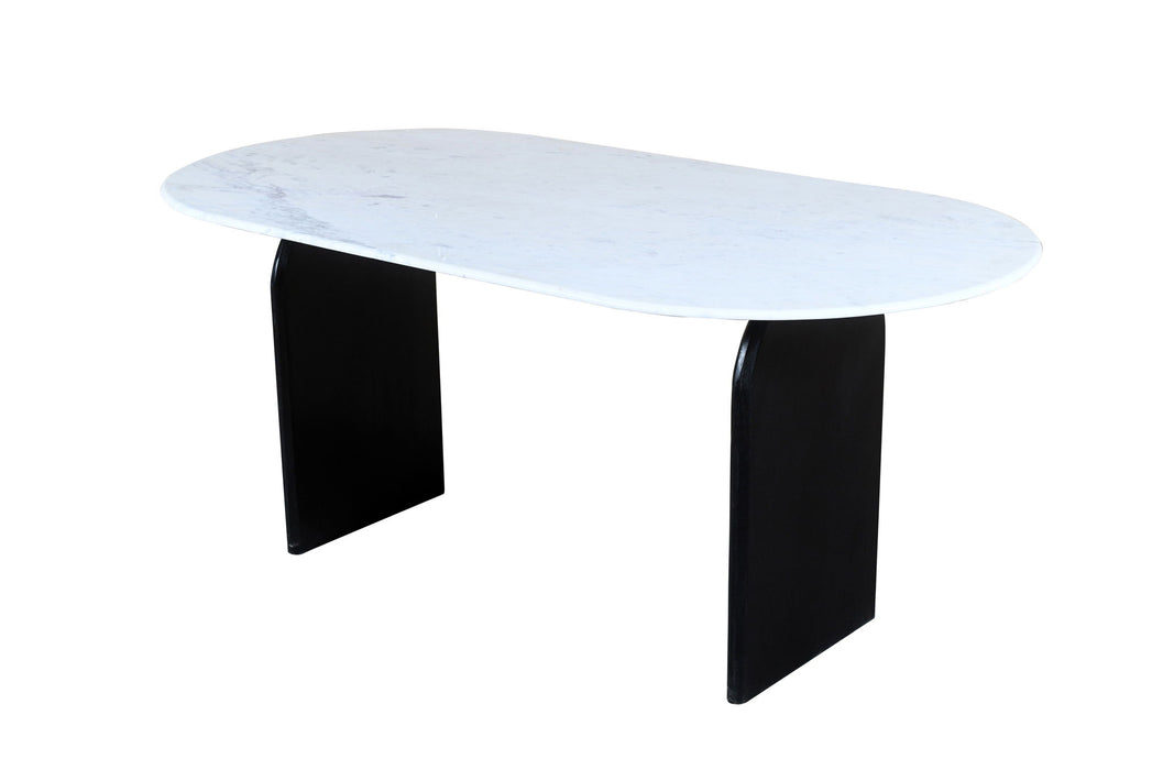 72" Marble And Solid Wood Sled Base Oval Dining Table - White