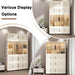 Creamy white Giga portable wardrobe closet with 17 magnetic doors, cube storage, hanging rod, and six hangers inside.