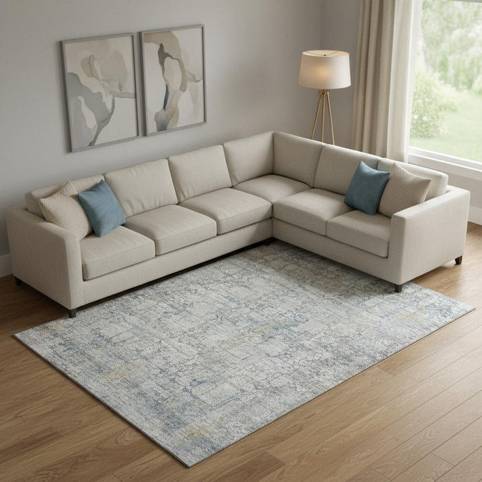 10' X 14' Oriental Washable Area Rug With UV Protection (700661) - Linen / Blue