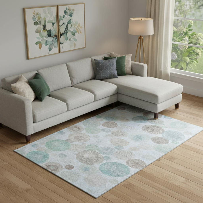 10' X 14' Geometric Washable Area Rug With UV Protection (707335) - Sky Blue / Beige / Brown