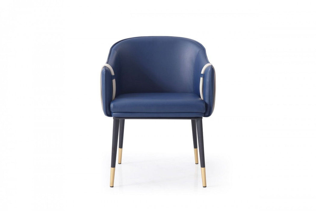 Upholstered Faux Leather Dining Arm Chair - Blue / Beige