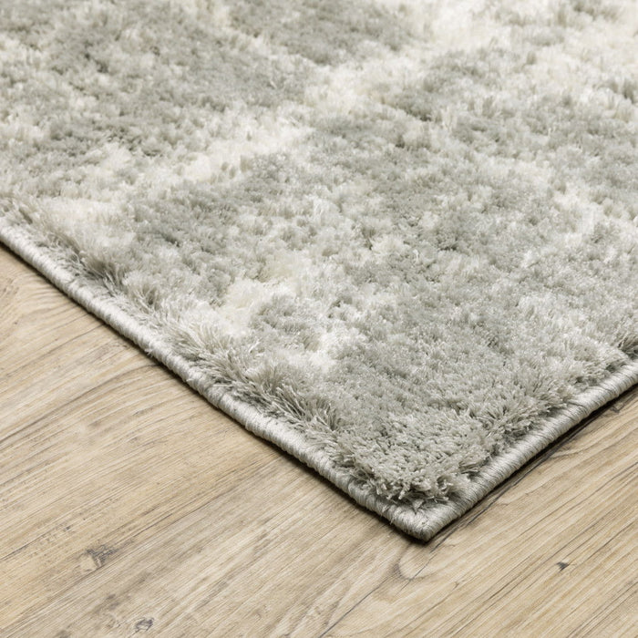 6' x 9' Abstract Shag Power Loom Stain Resistant Area Rug - Gray And Ivory